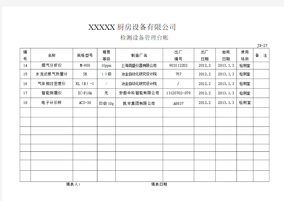 检测设备管理台帐