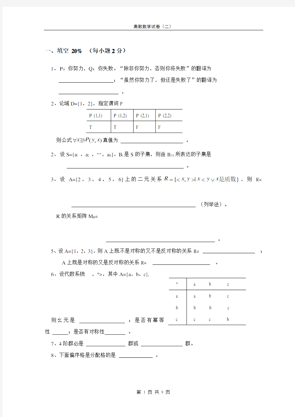 东北大学离散数学试卷及答案(2)