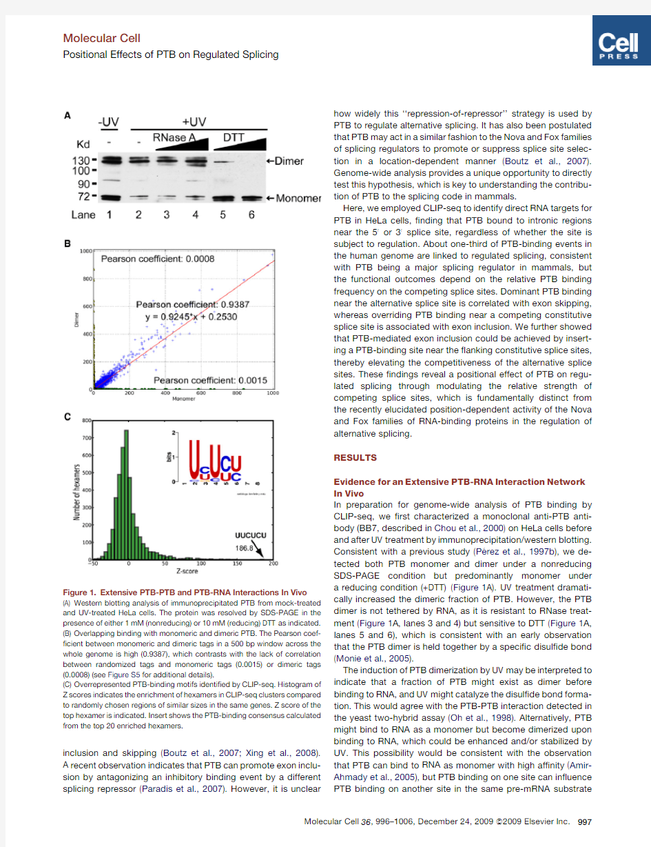 Genome-wide Analysis of PTB-RNA Interactions