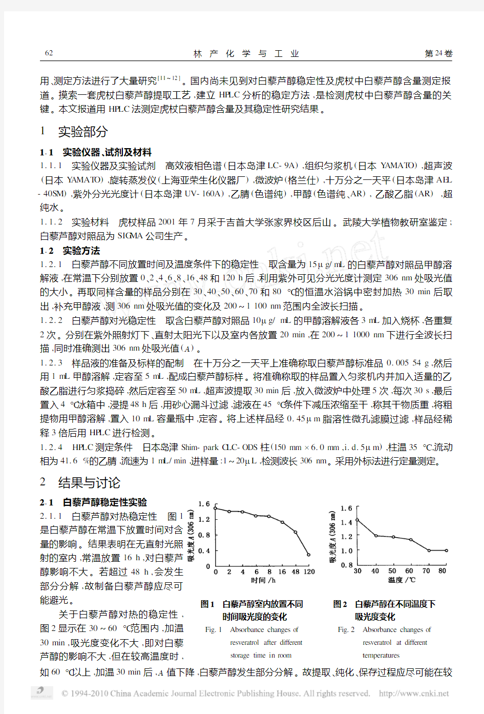 HPLC法测定虎杖白藜芦醇的含量及其稳定性研究