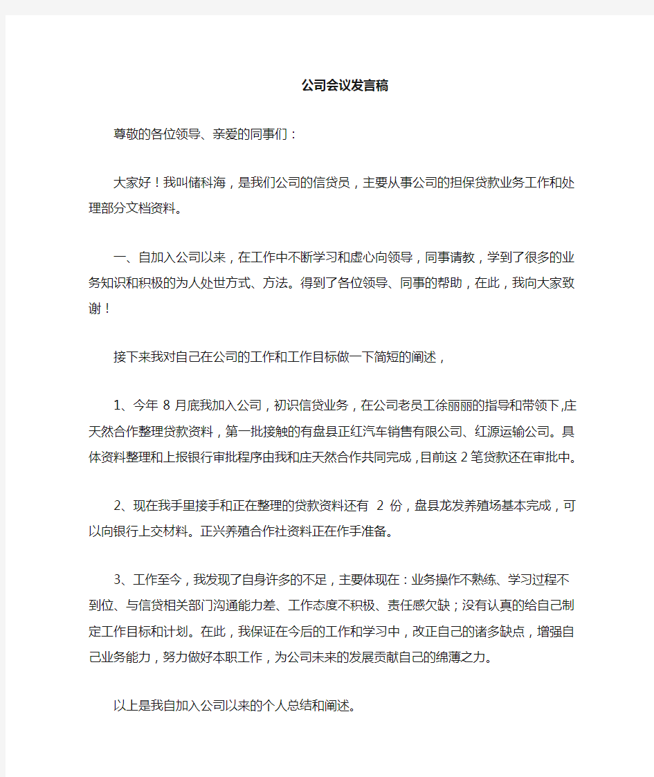 尊敬的各位领导  开会发言稿