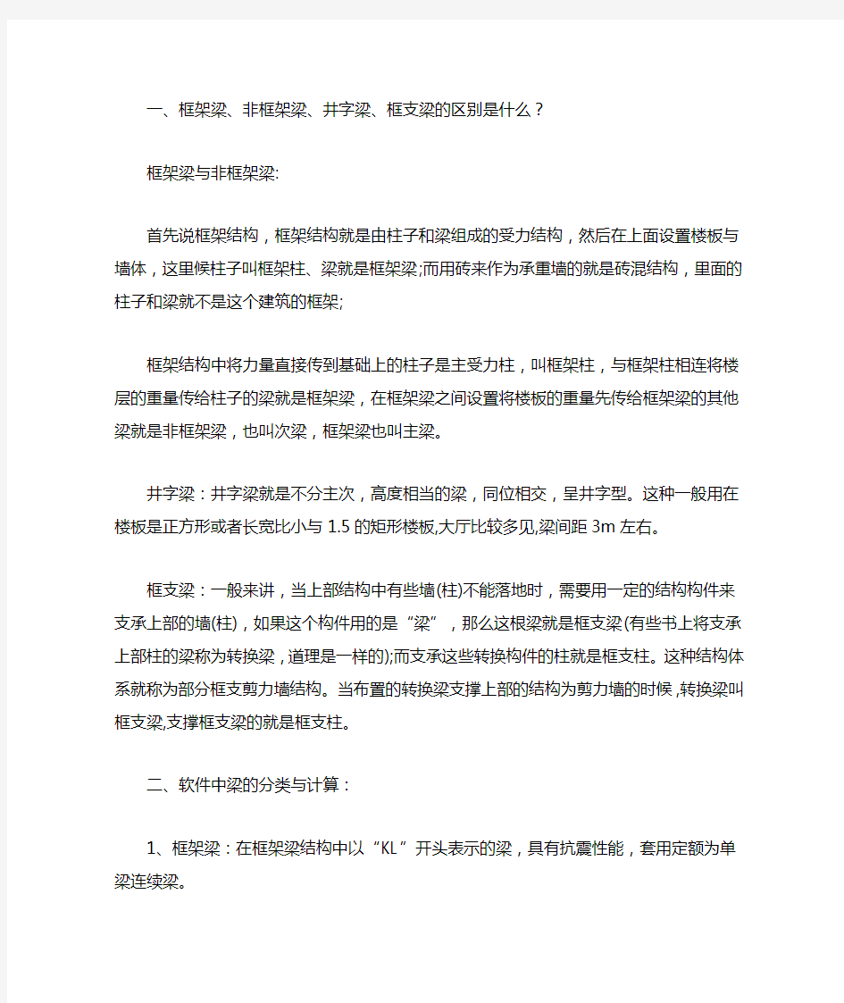 房建工程中怎样各种梁的概念和他们有什么区别