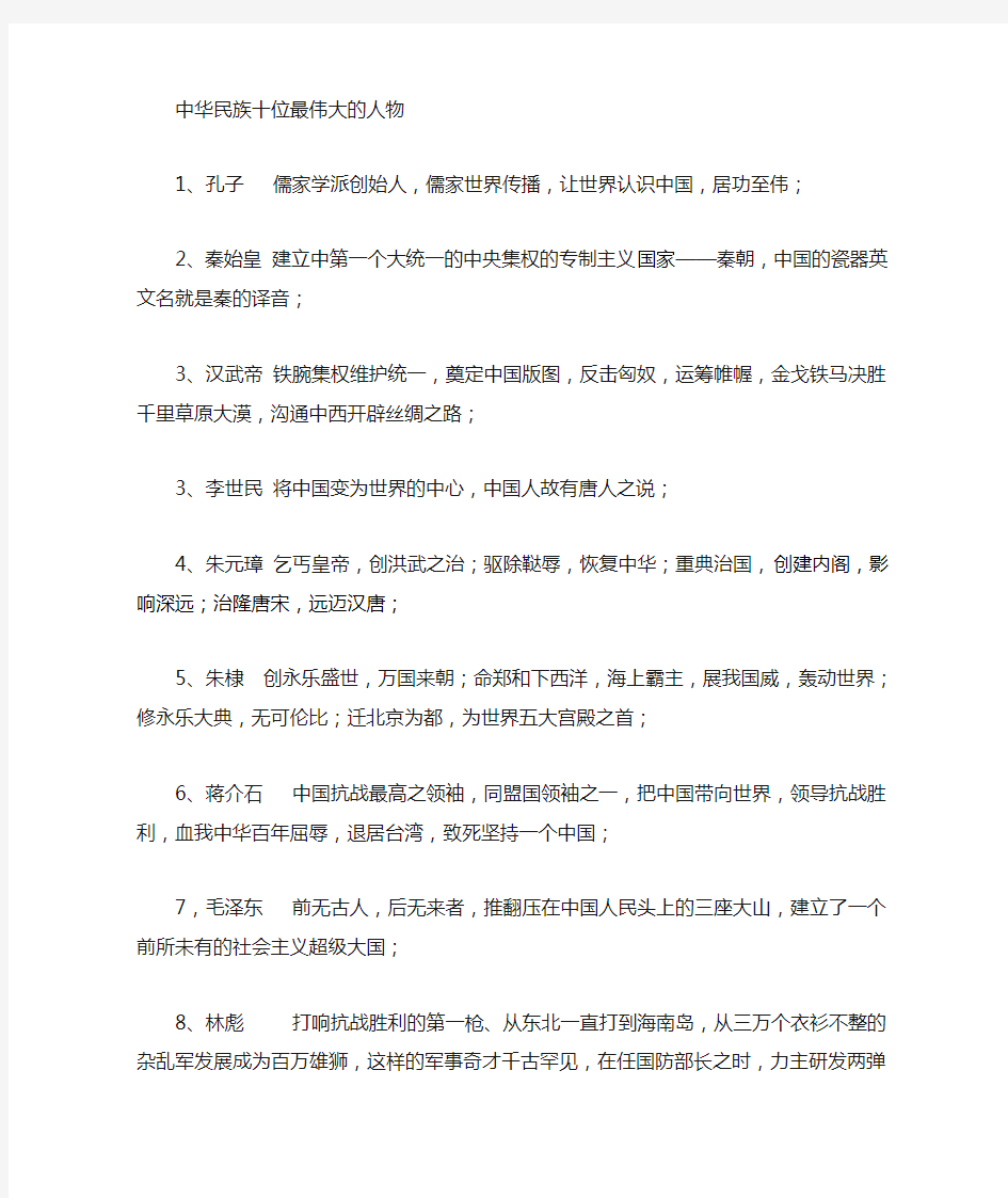 中华民族影响世界十位最伟大的人物!