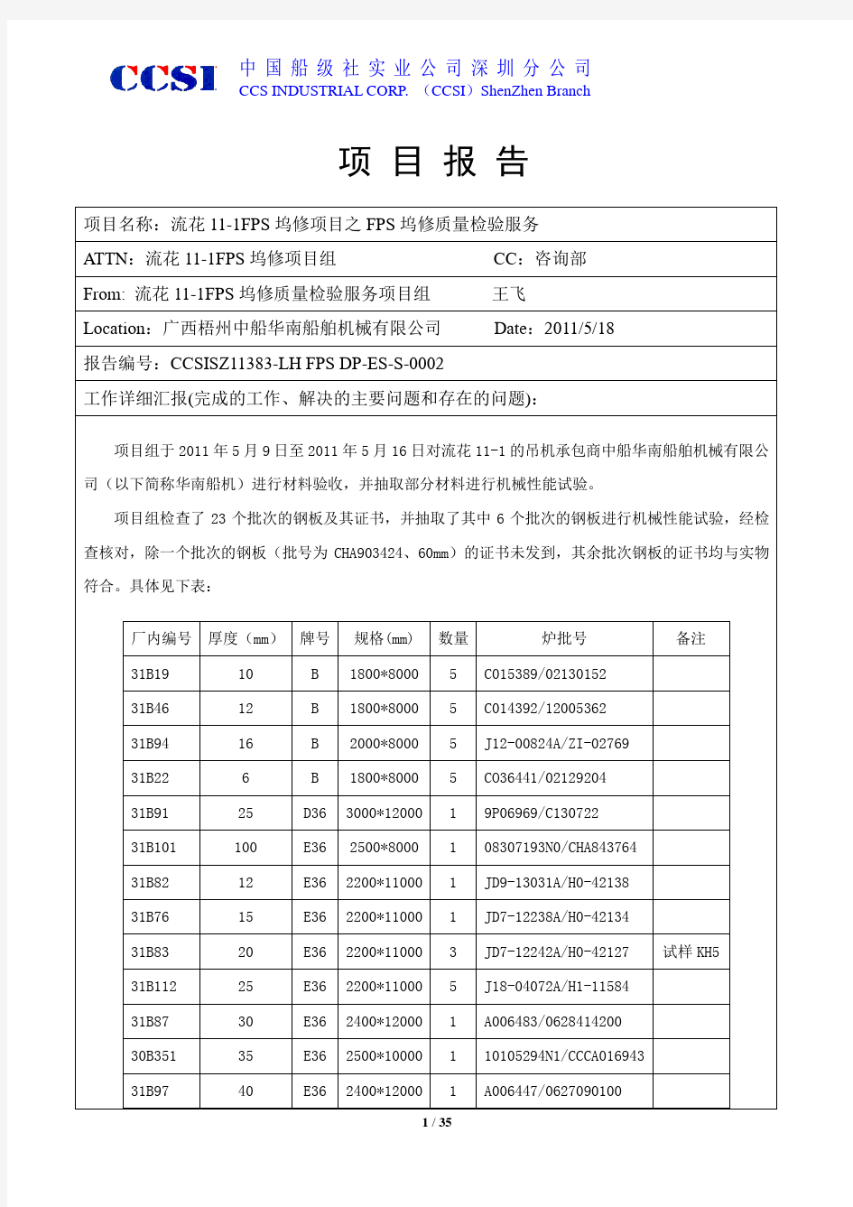 材料验收报告模板