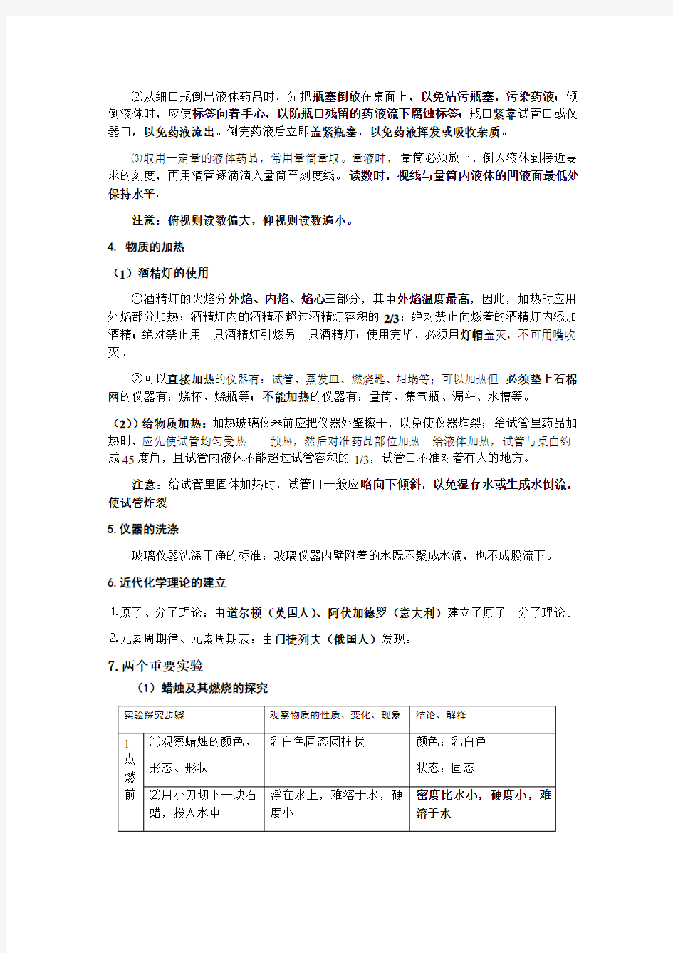 九年级化学第一单元知识点总结