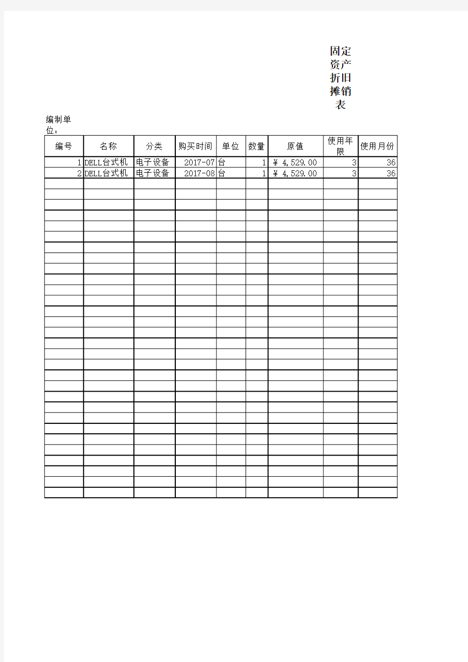 固定资产摊销折旧表