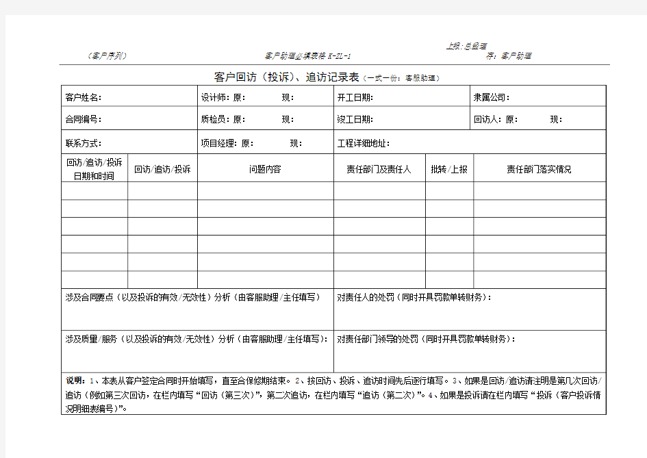 K-ZL-1客户回访(投诉)追访记录表