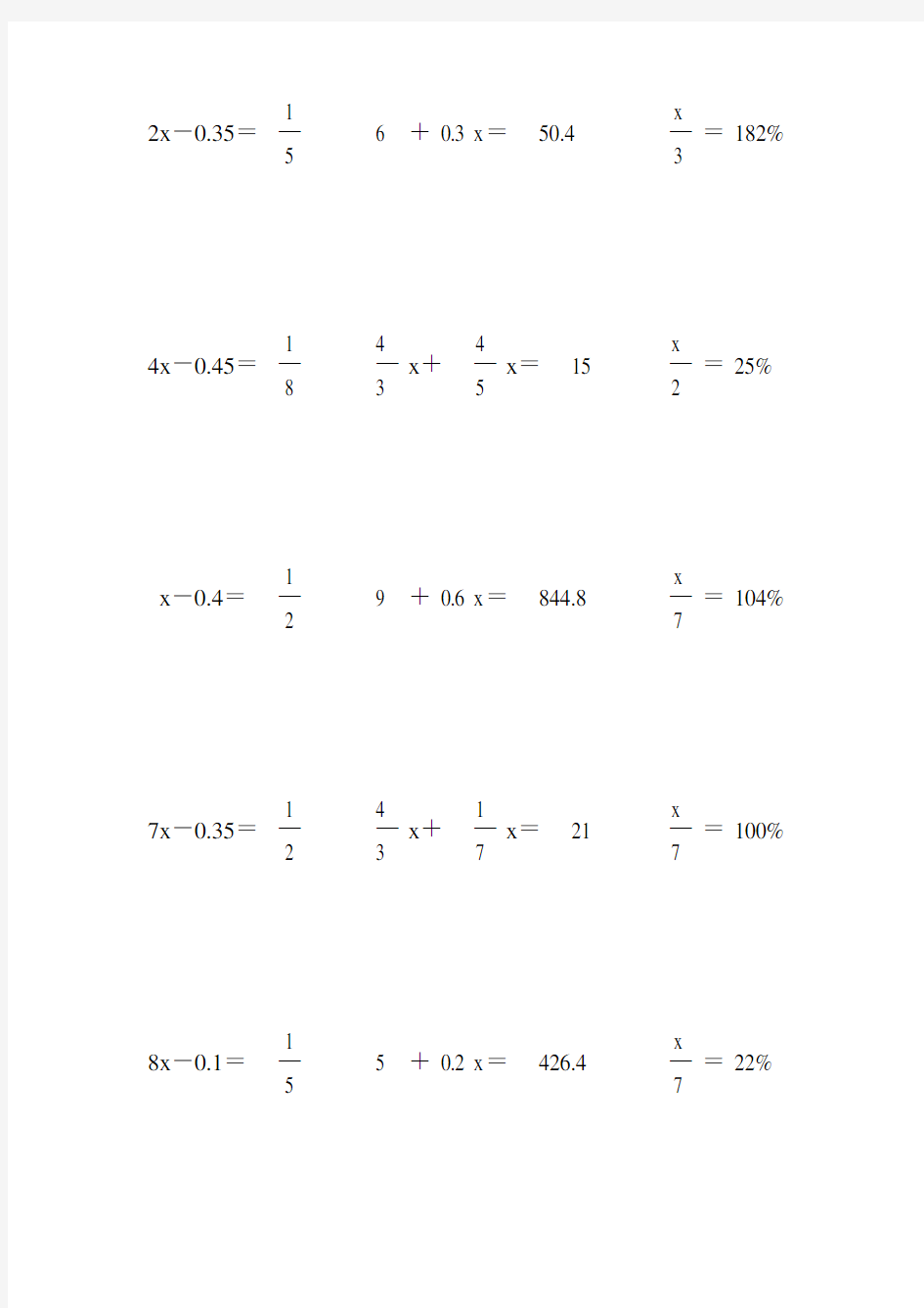 小学六年级数学下册解方程大全 (44)