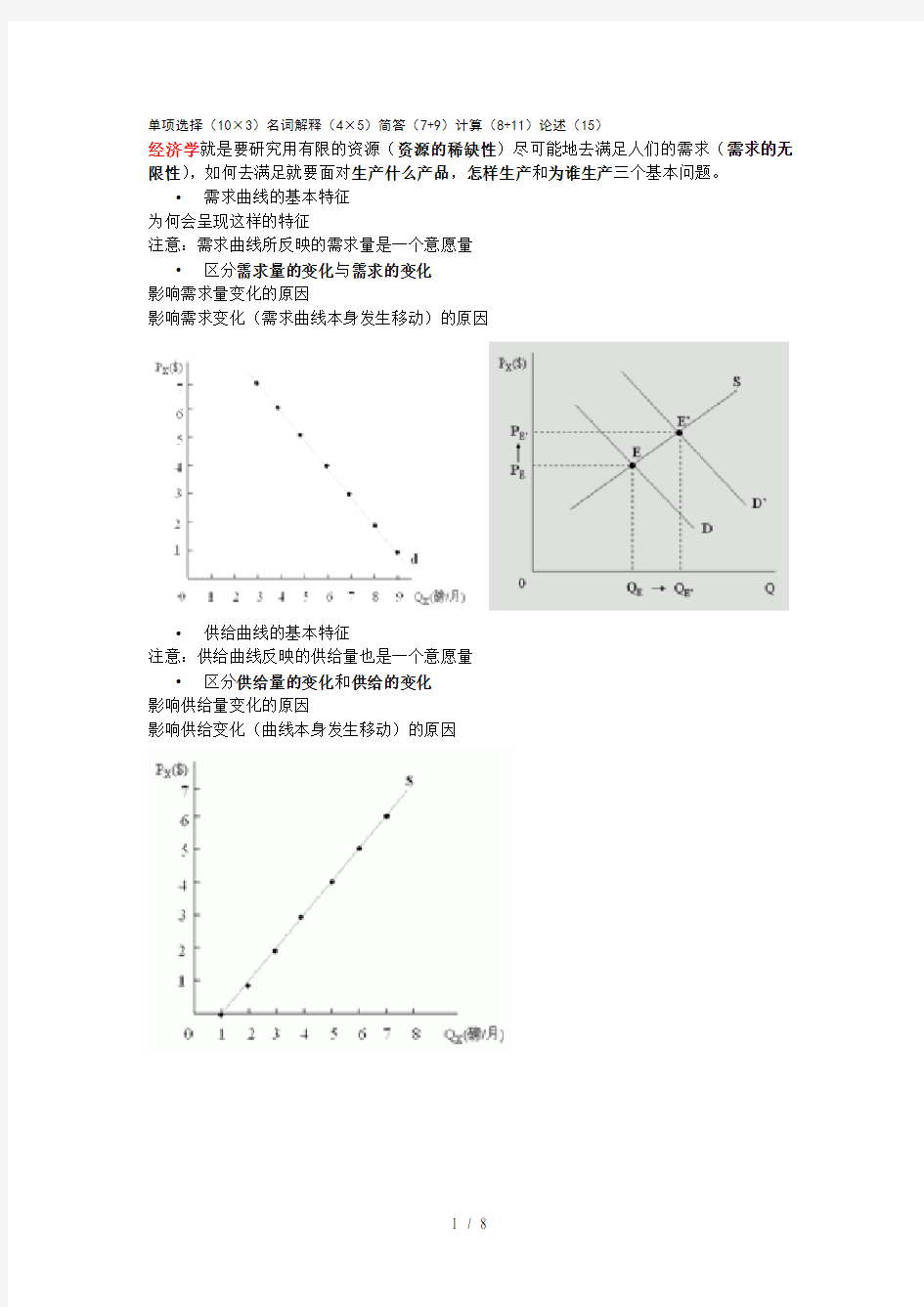 南大远程教育-微观经济学-期末复习提纲