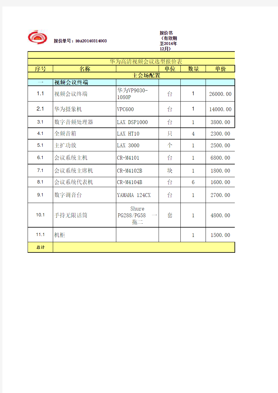 视频会议华为高清配置选型报价表