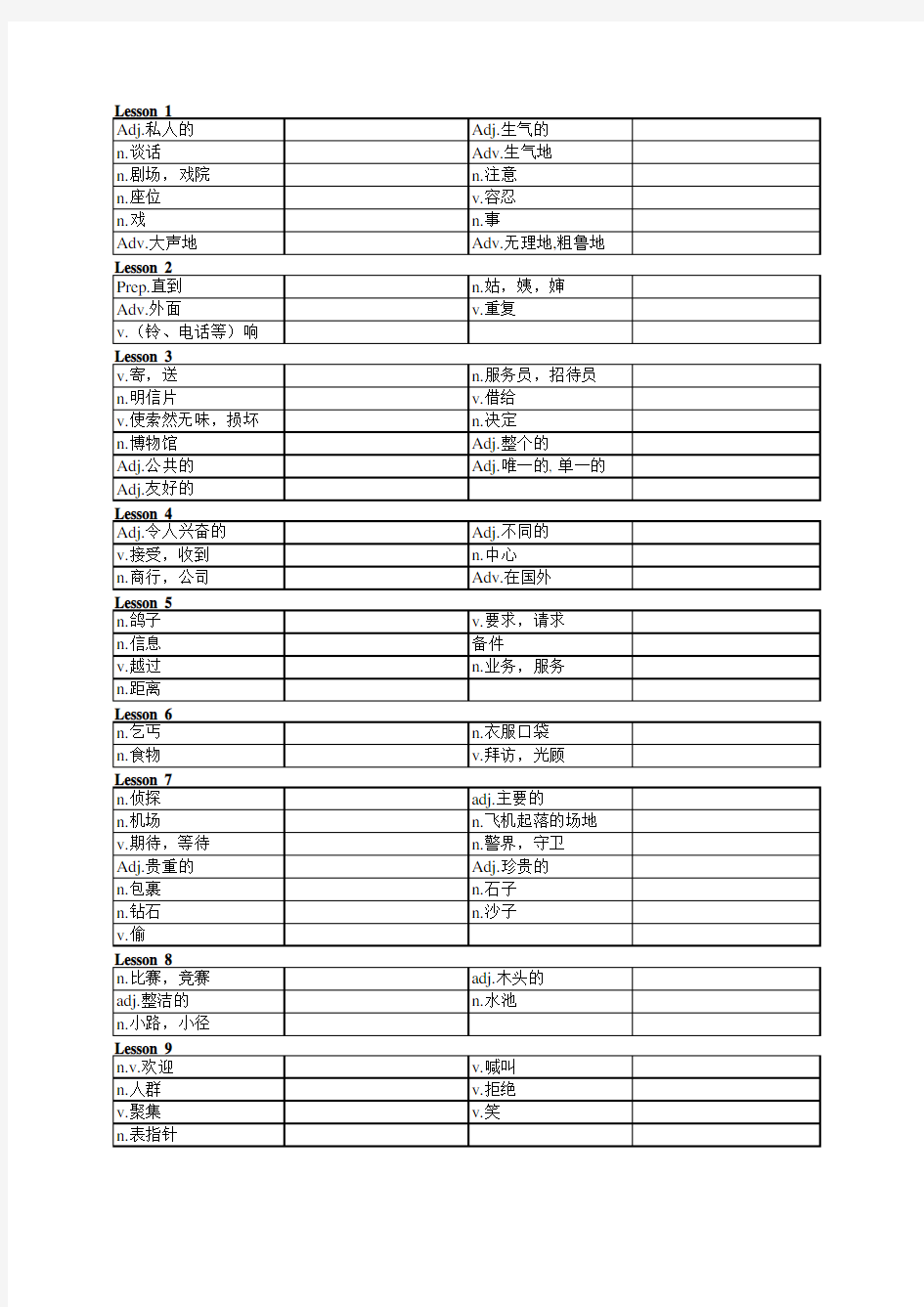 新概念英语第二册单词默写版(中文版)