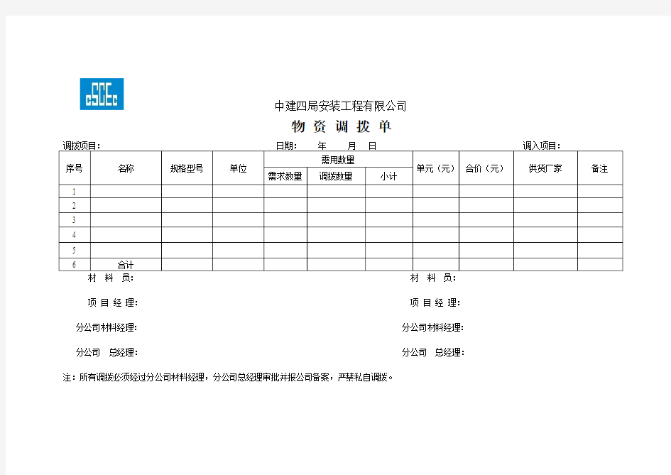 分公司与分公司-物资调拨单