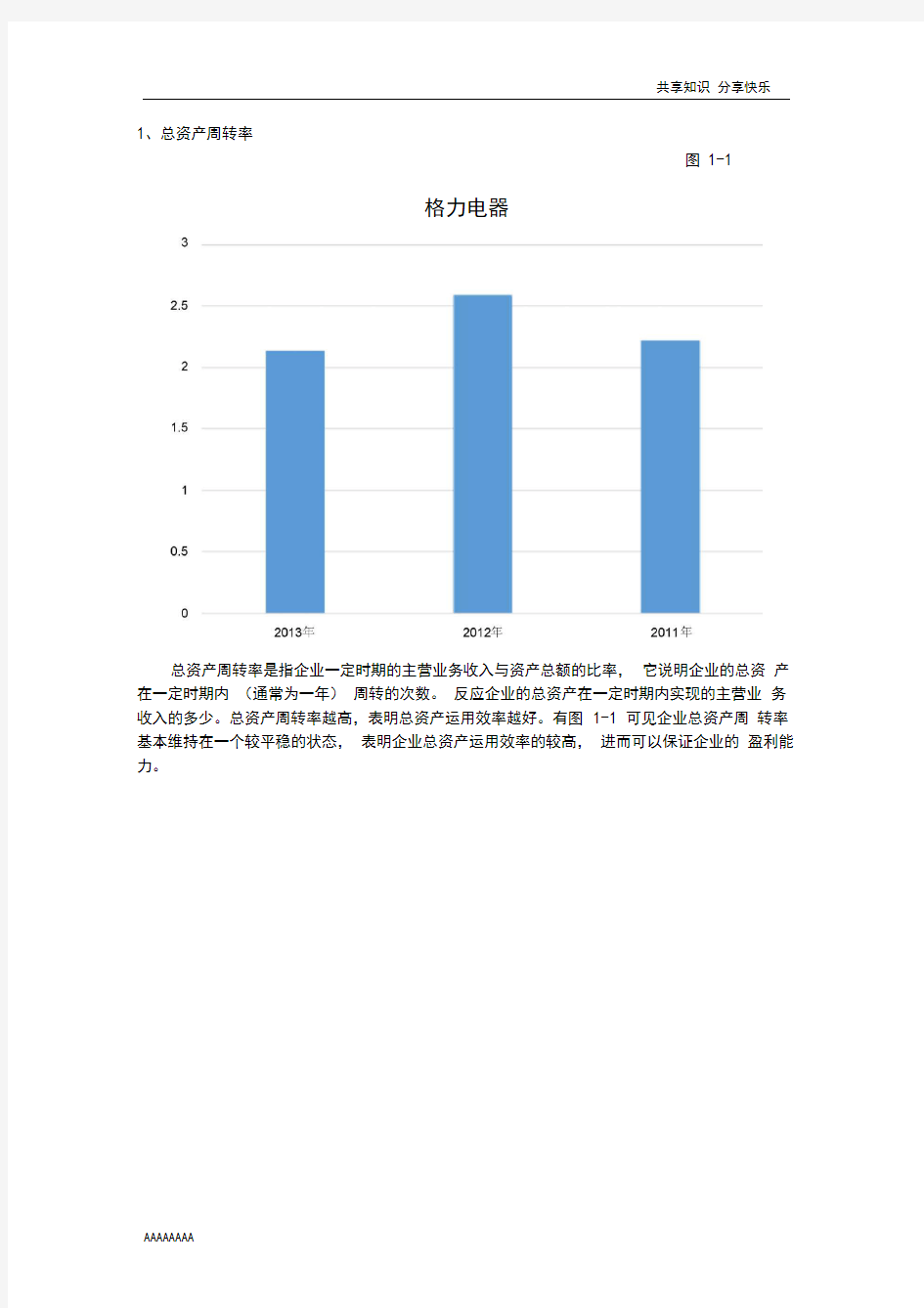 格力电器营运能力分析30445