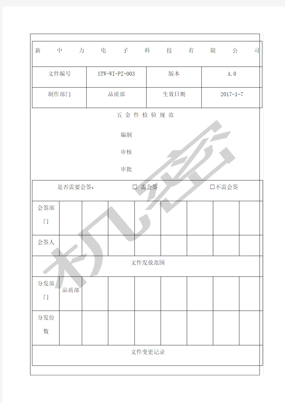 五金件检验标准