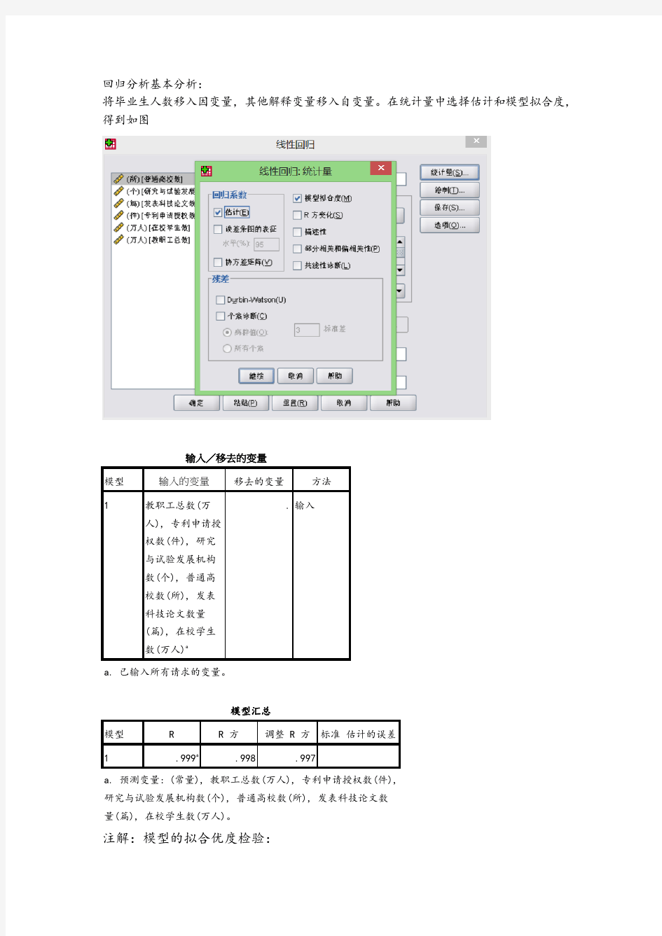 多元线性回归SPSS实验报告