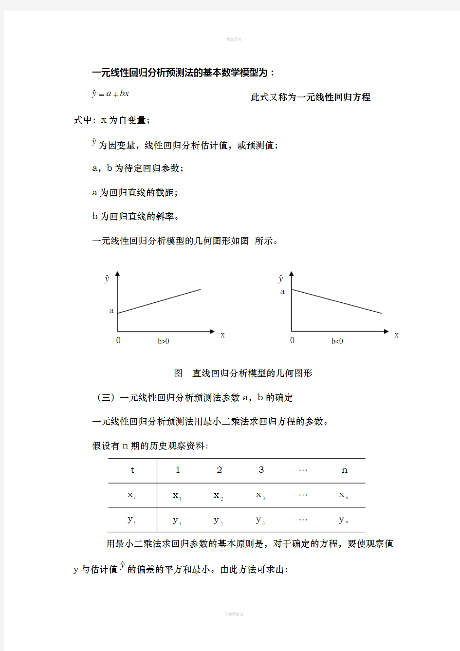 一元线性回归分析预测法的基本数学模型为