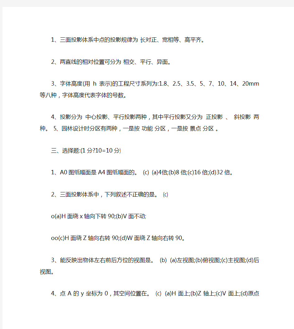 园林设计初步试卷A答案