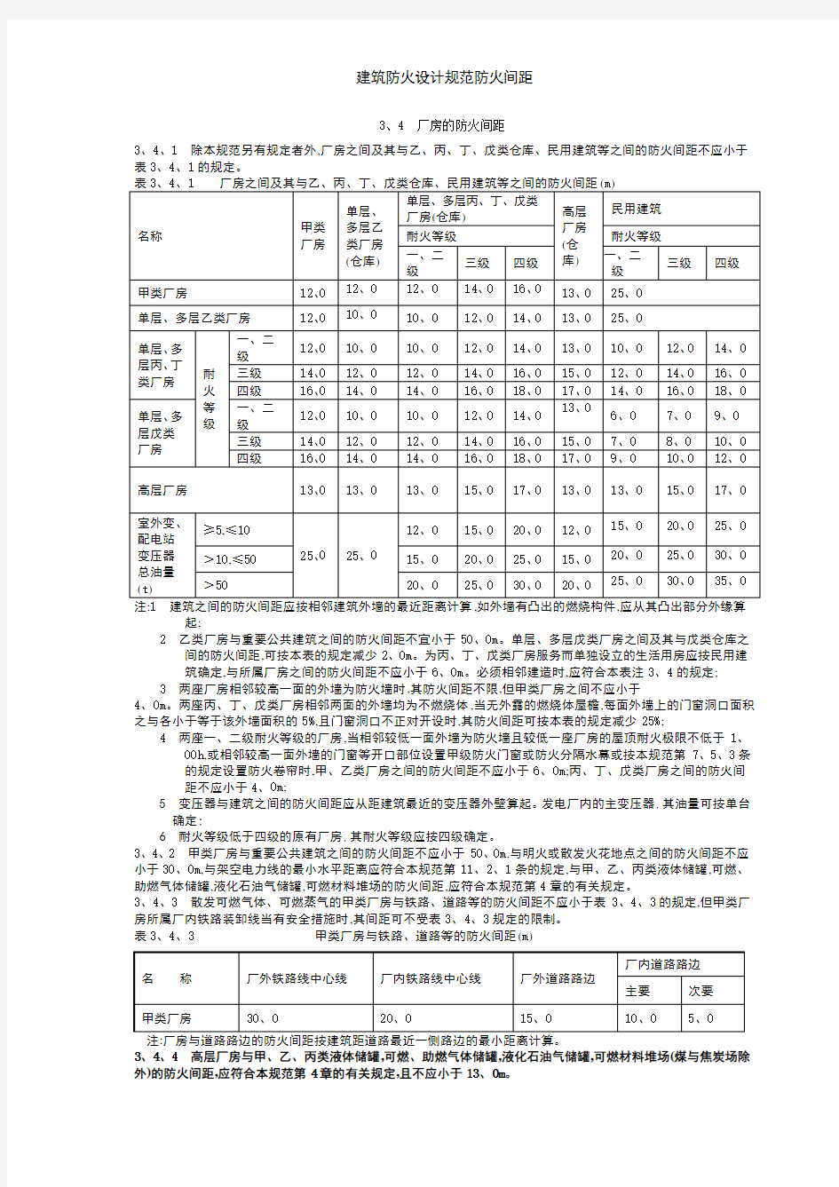 建筑防火设计规范防火间距