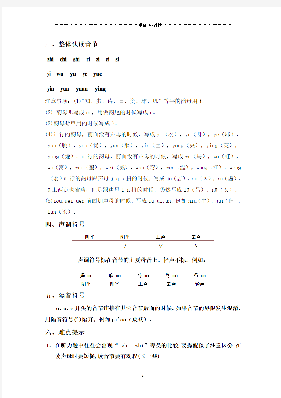 小学汉语拼音字母表精编版