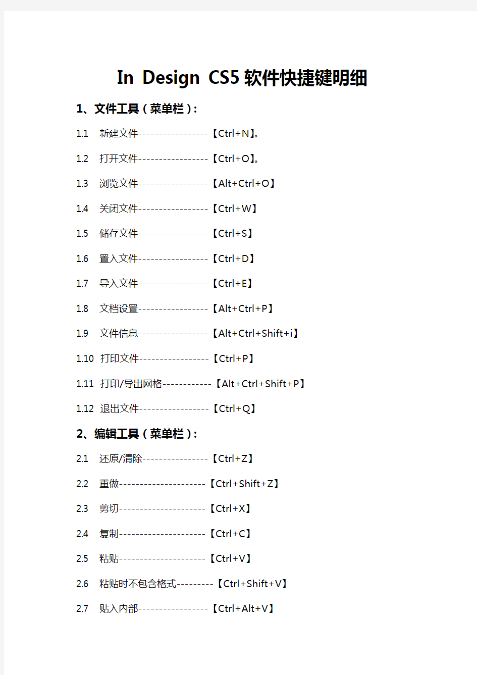 ID软件的快捷键明细--2014年