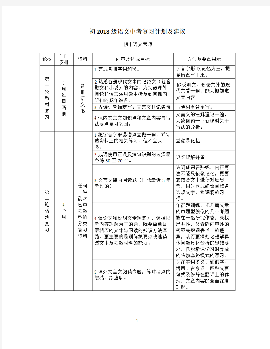 语文中考复习建议