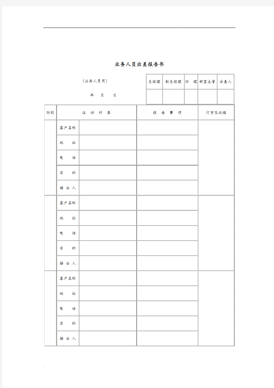 公司业务人员出差管理报告书