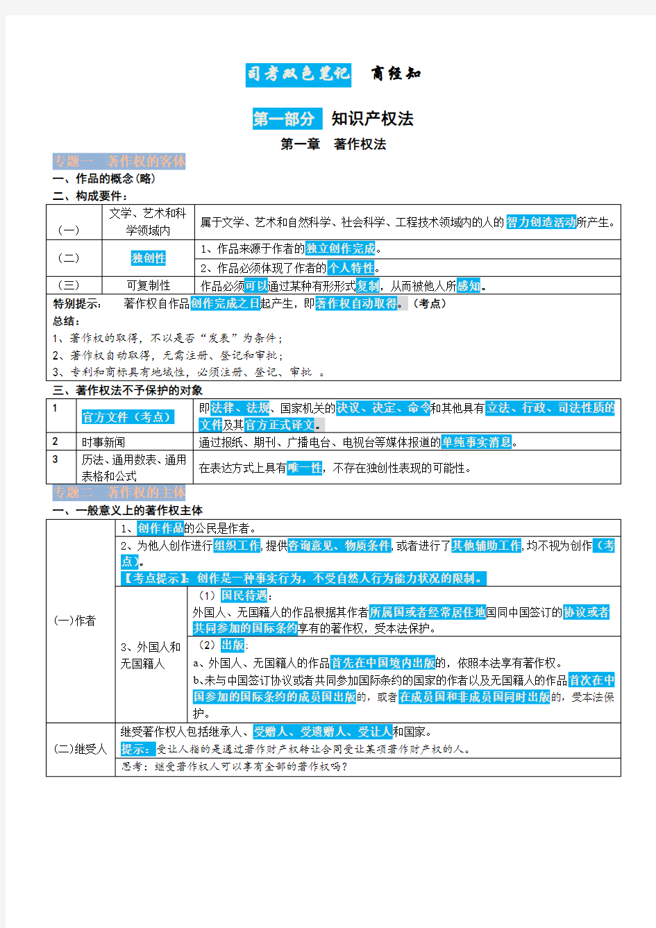 司法考试双色笔记-商经知-第一部分