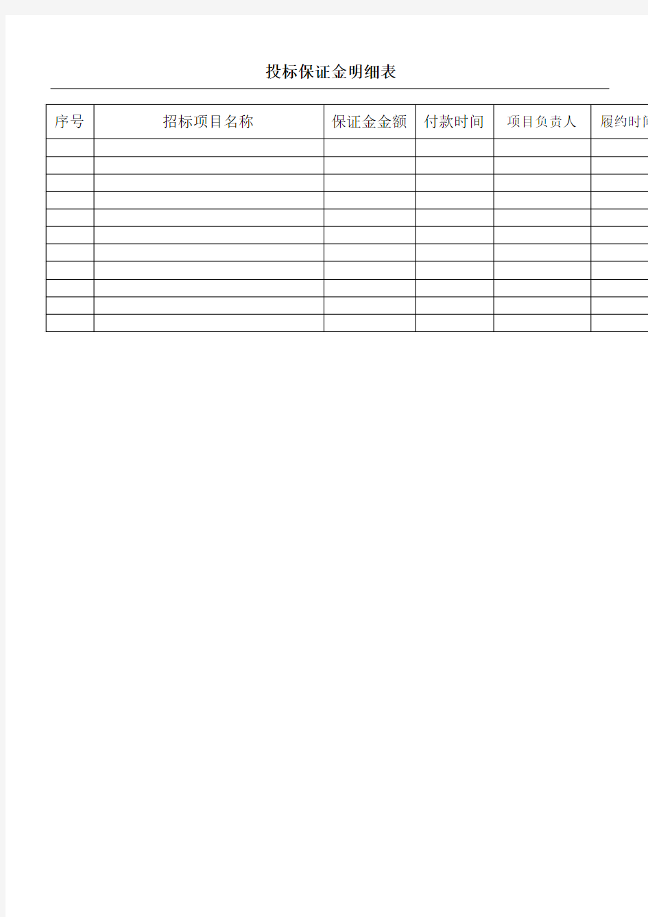 投标保证金明细表格模板