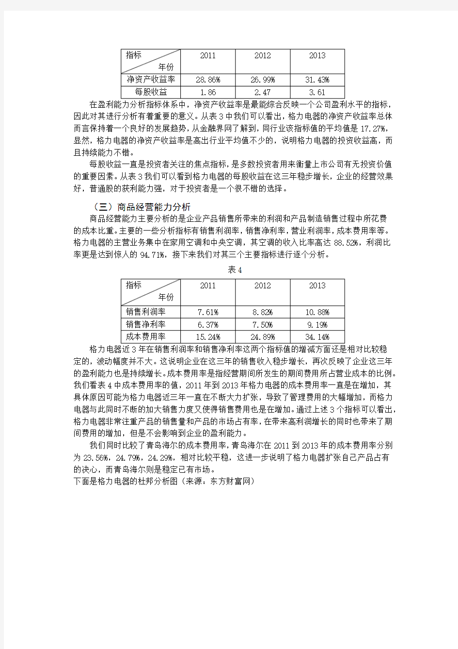 格力电器盈利能力分析