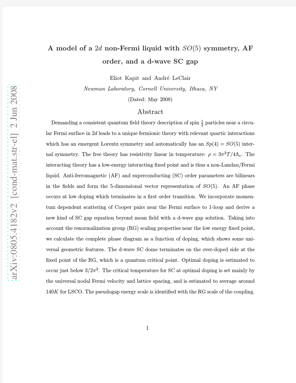 A model of a 2d non-Fermi liquid with SO(5) symmetry, AF order, and a d-wave SC gap