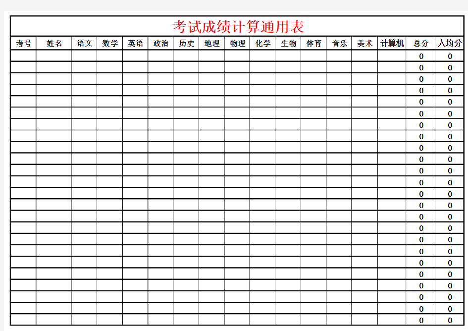 考试总成绩计算公式表