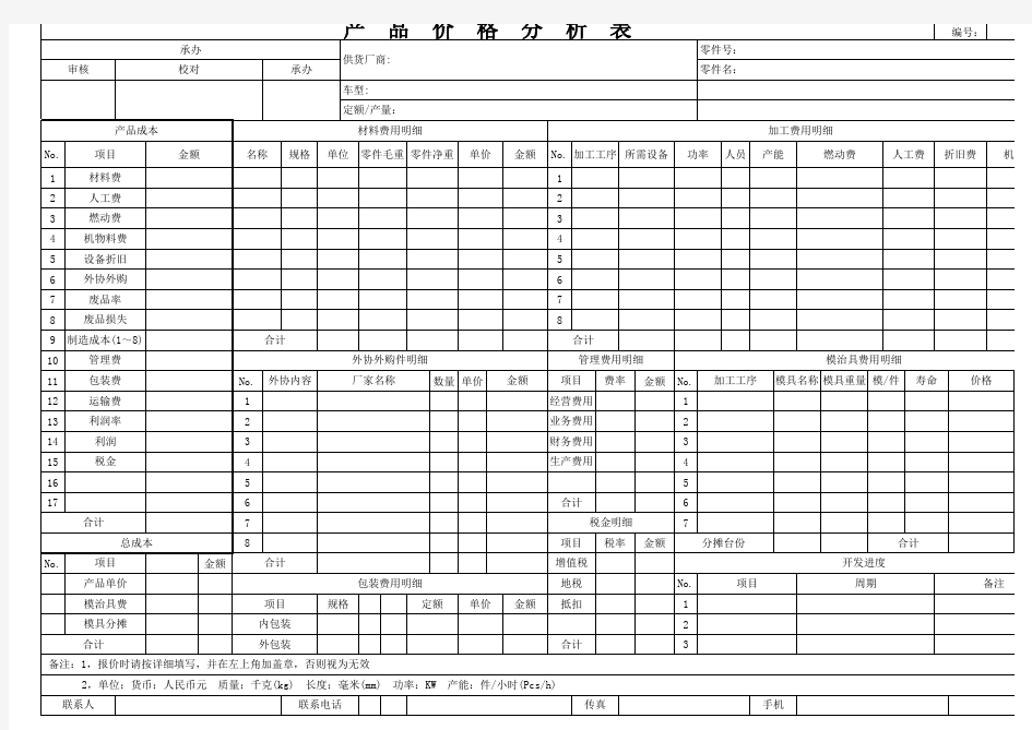 产品项目报价表格式