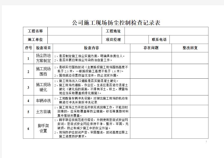 施工现场扬尘控制检查记录表