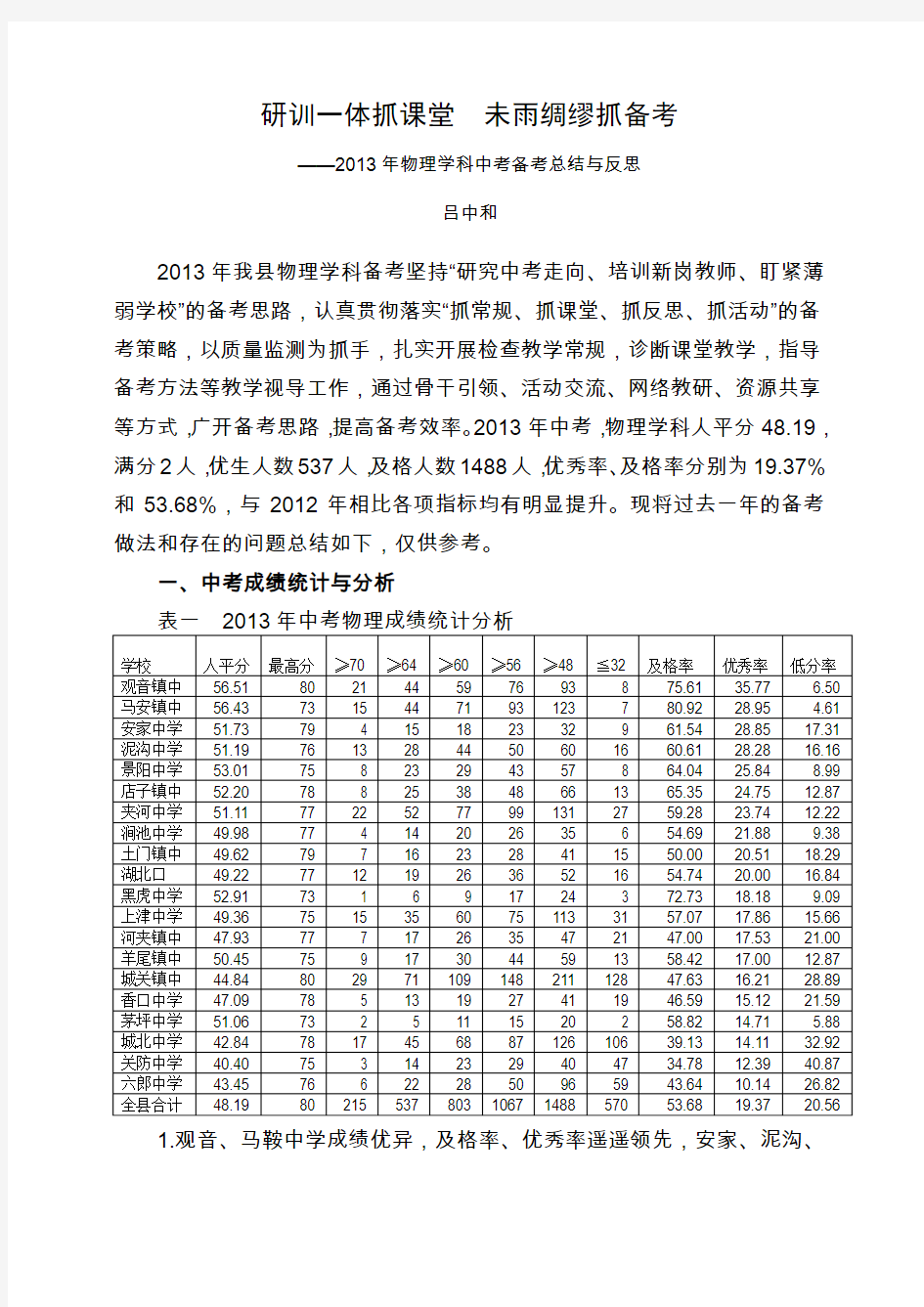 2013年中考备考经验总结与反思(修改稿1)