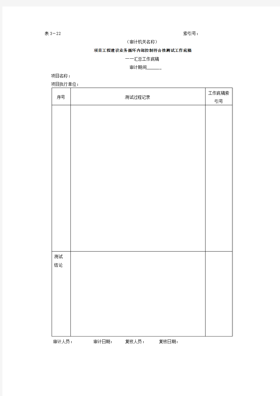 项目工程建设业务循环内部控制符合性测试工作底稿