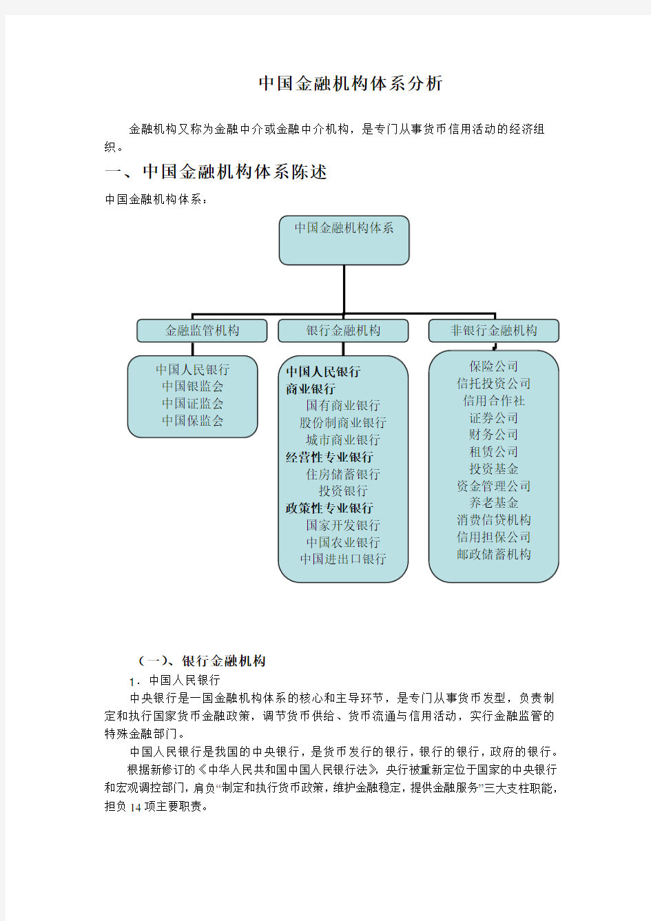 中国金融机构体系分析