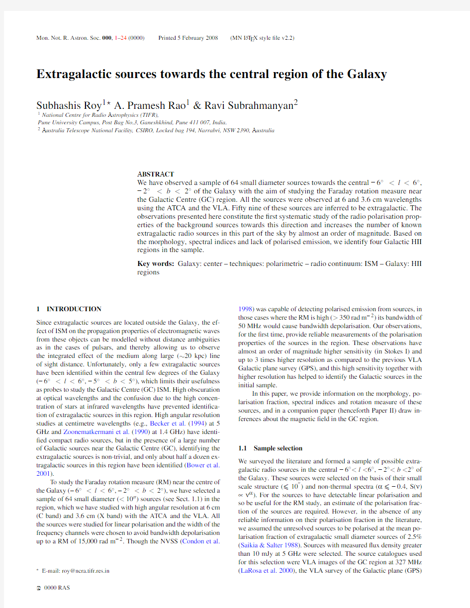 Extragalactic sources towards the central region of the Galaxy