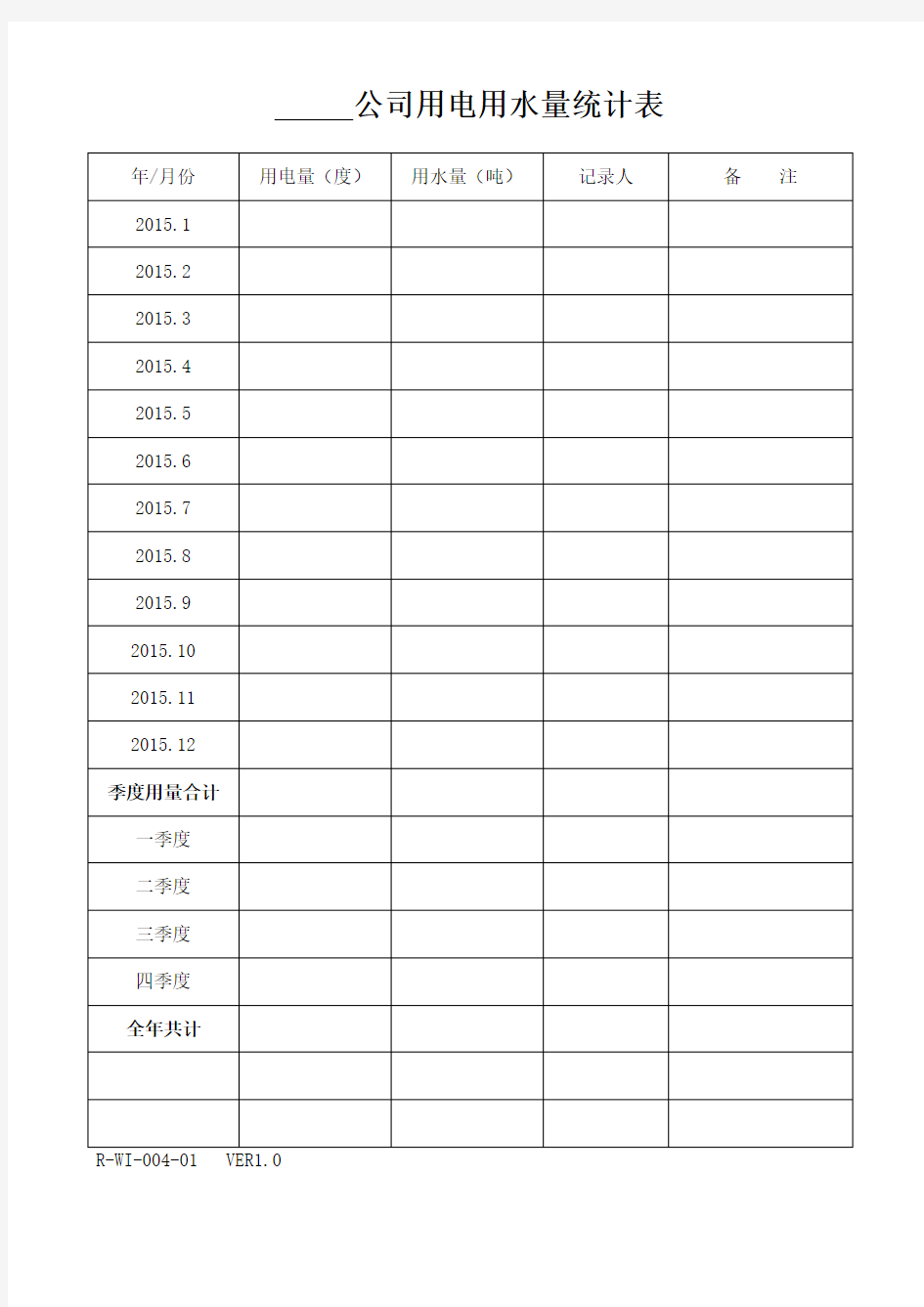 公司用水用电量统计表