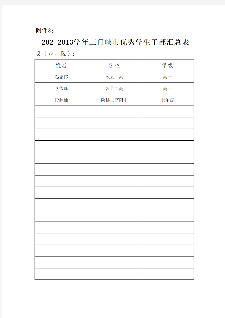 优秀学生干部汇总表