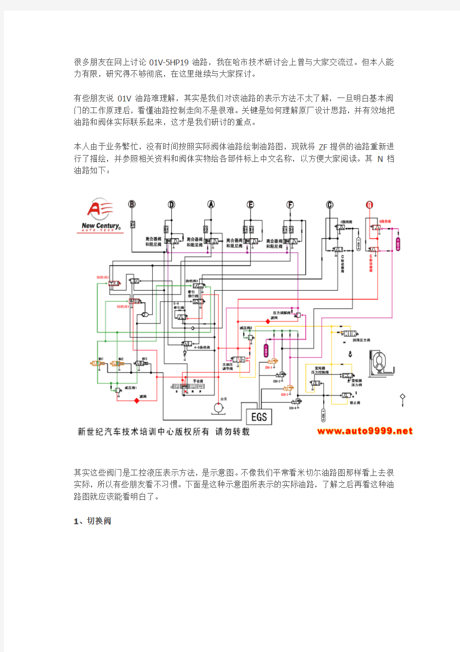 自动变速器 ZF的01V油路图识读方法