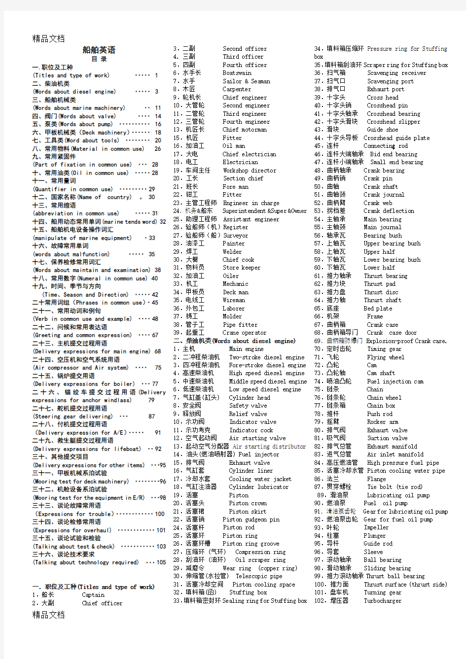 最新船舶、轮机英语词汇大全
