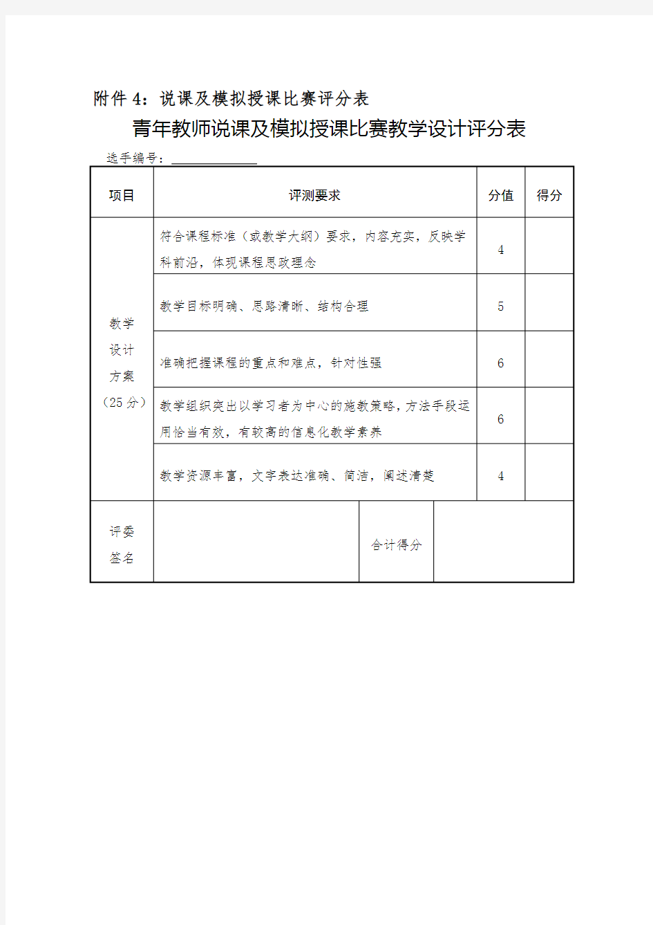 说课及模拟授课比赛评分表青年教师说课及模拟授课比赛教学设计评分表