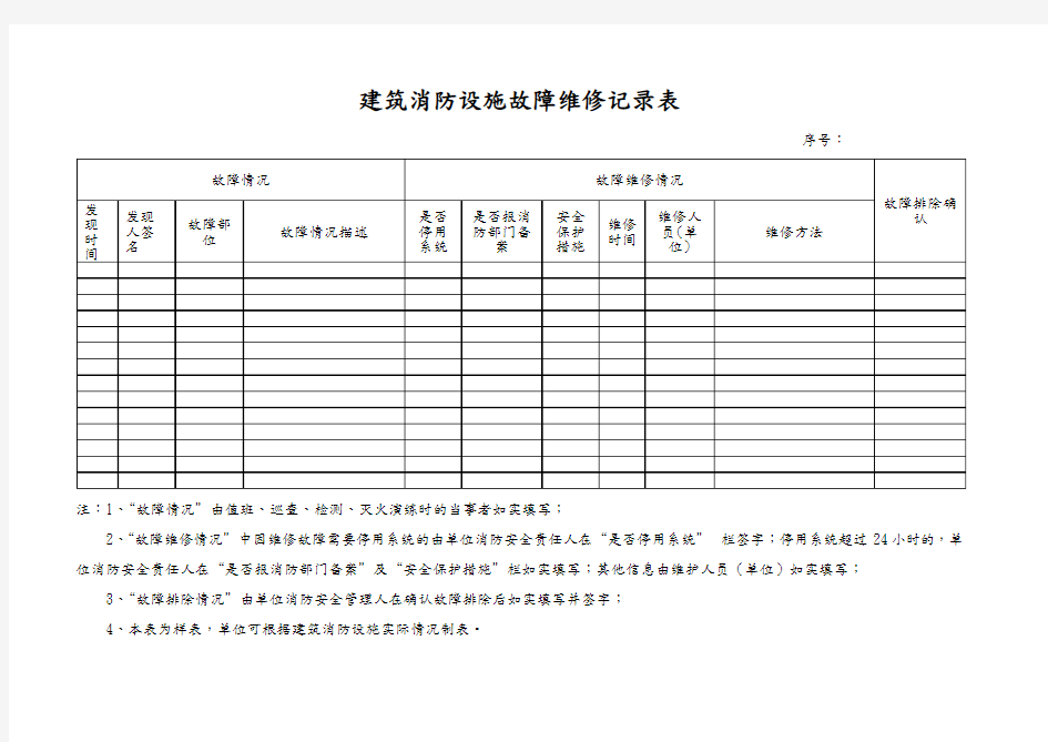 建筑消防设施故障维修记录表