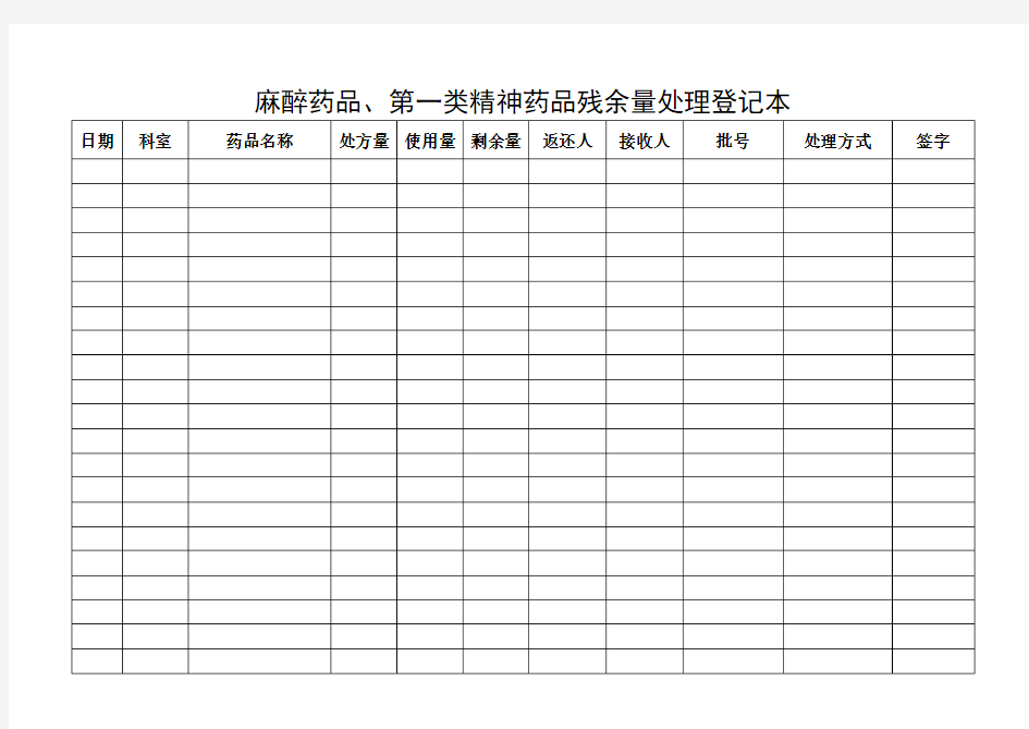 麻醉药品残余登记表