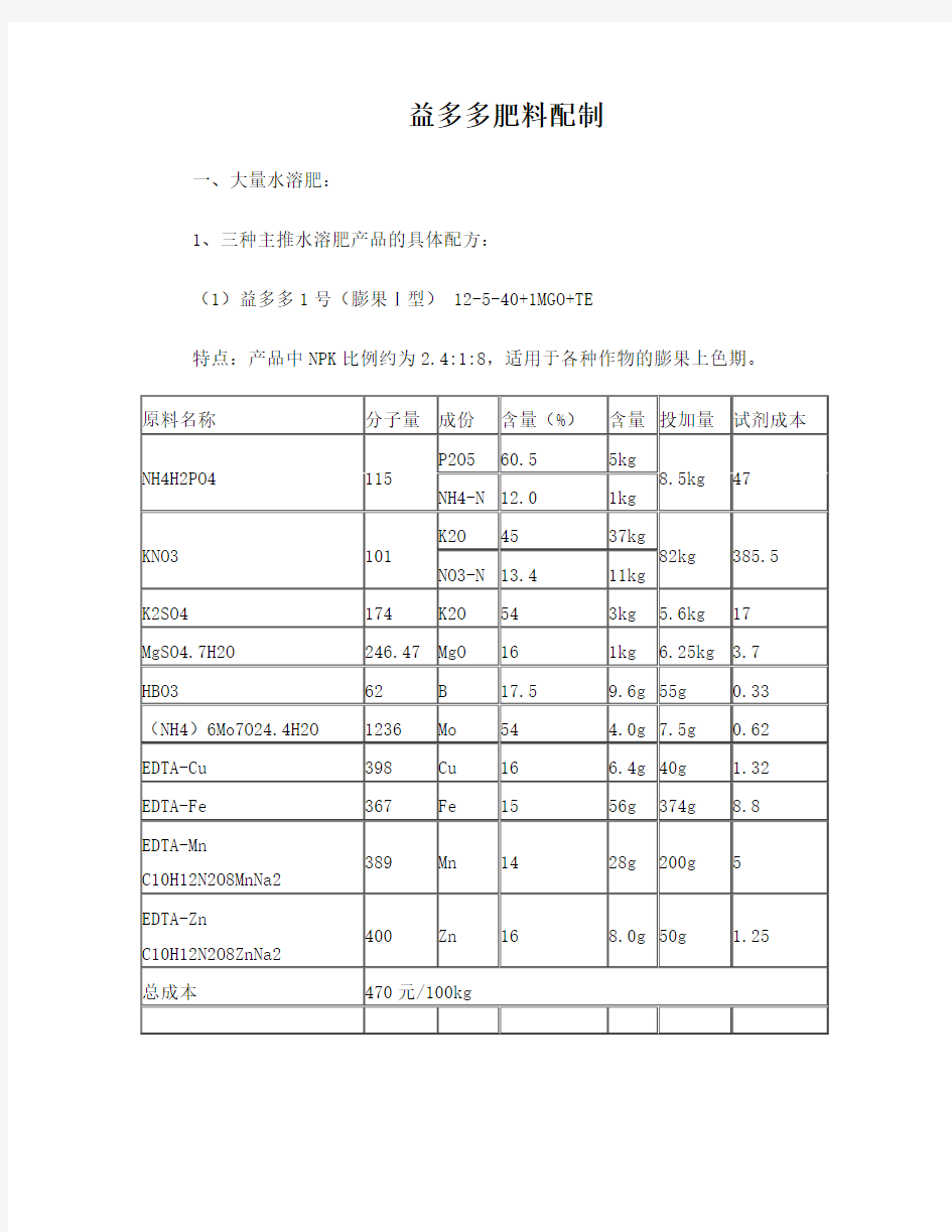 大量元素水溶肥制作