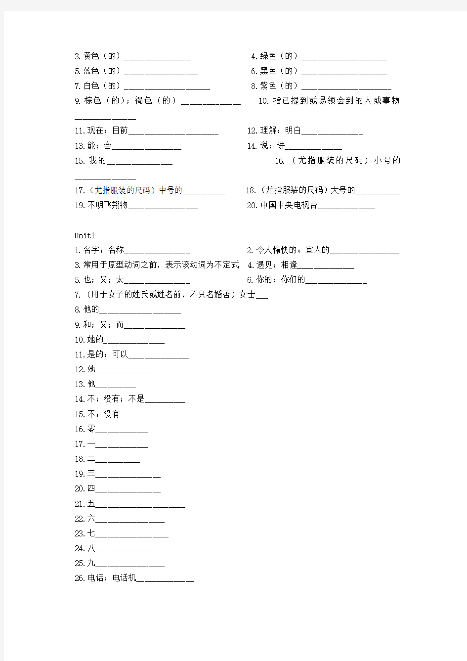 (完整)人教版初中英语单词默写表