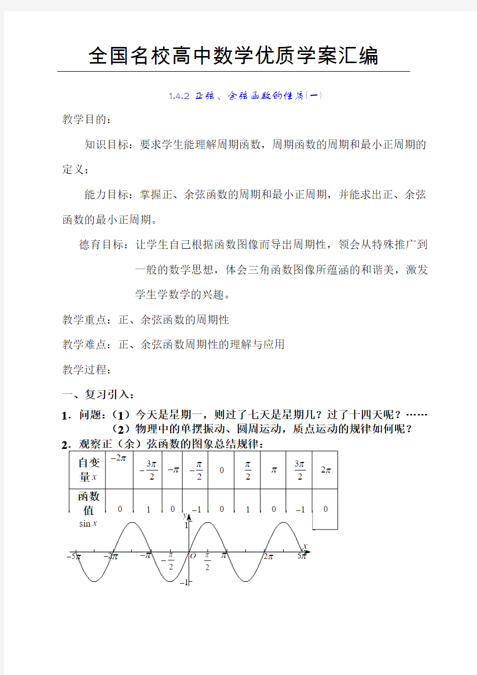 正弦、余弦函数的性质(一)