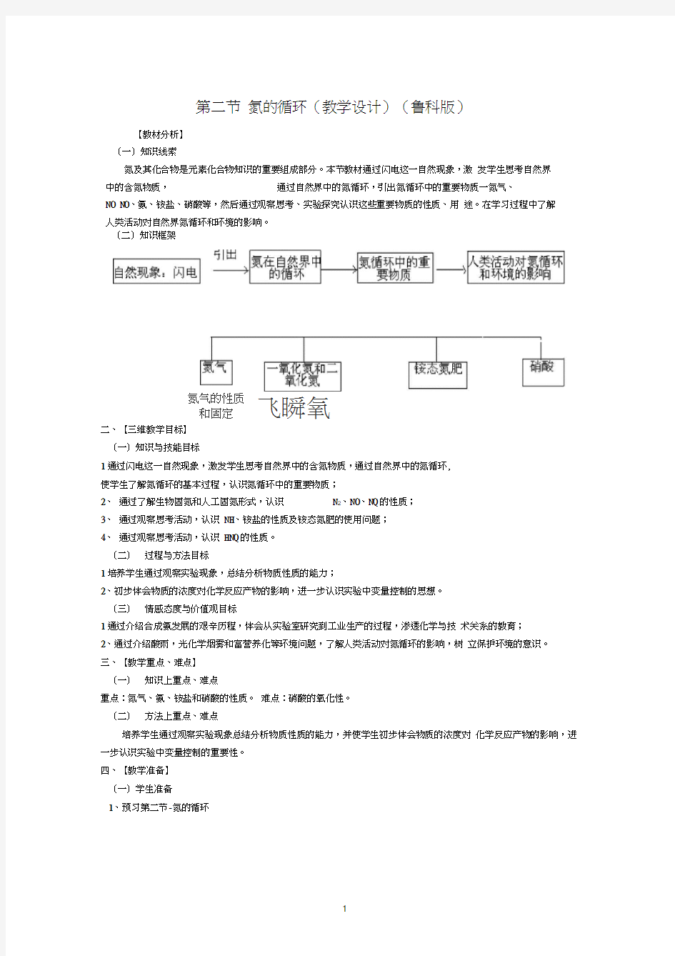 第二节氮的循环教学设计第1课时