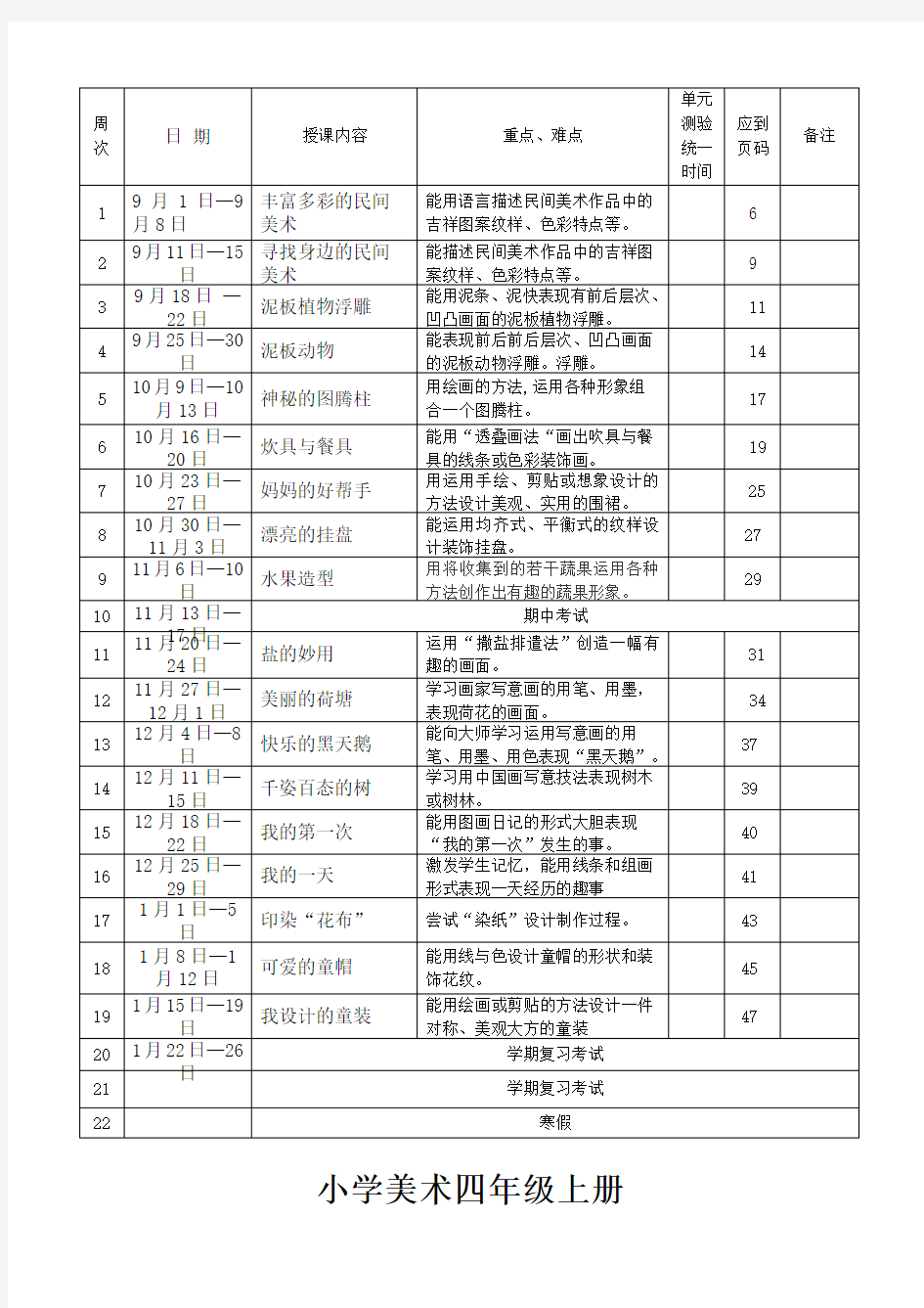 岭南版四年级上册美术教案