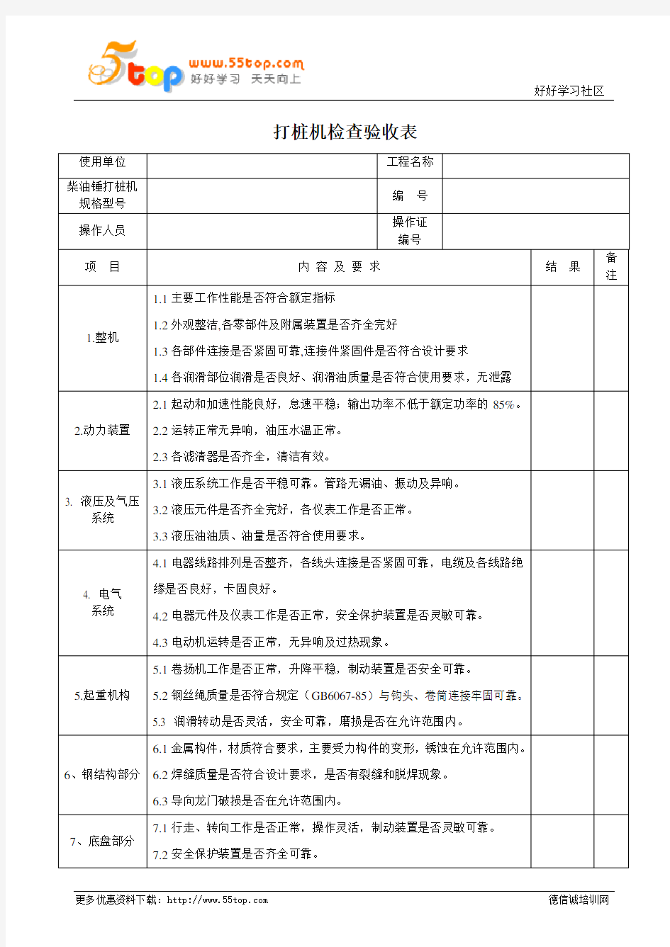 打桩机检查验收表